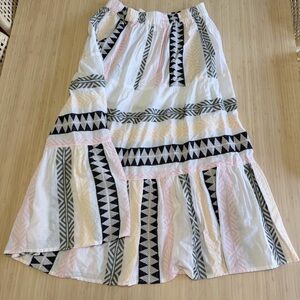 White and Multi Colored Embroidered Midi Skirt